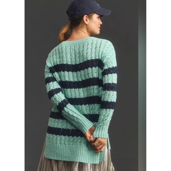 NWT Anthropologie Pilcro Long Line Sweater Size Large Tunic Striped Linen Cotton - Picture 3 of 13